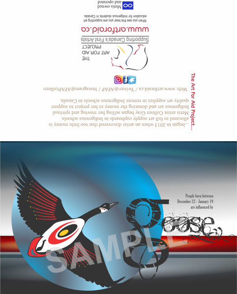 Image of Influenced Birthday Card December 22 – January 19 Goose by Metis Artist Colleen Gray Indigenous Canadian Art Work. For sale at https://artforaidshop.ca