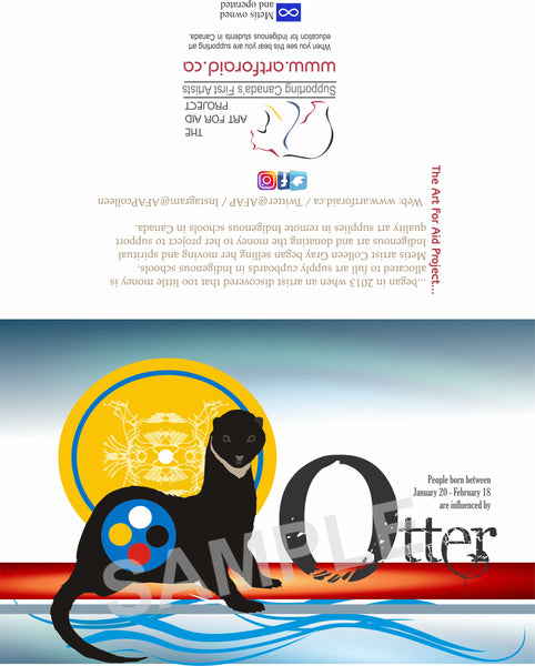 Image of Influenced Birthday Card January 20 – February 18 Otter by Metis Artist Colleen Gray Indigenous Canadian Art Work. For sale at https://artforaidshop.ca