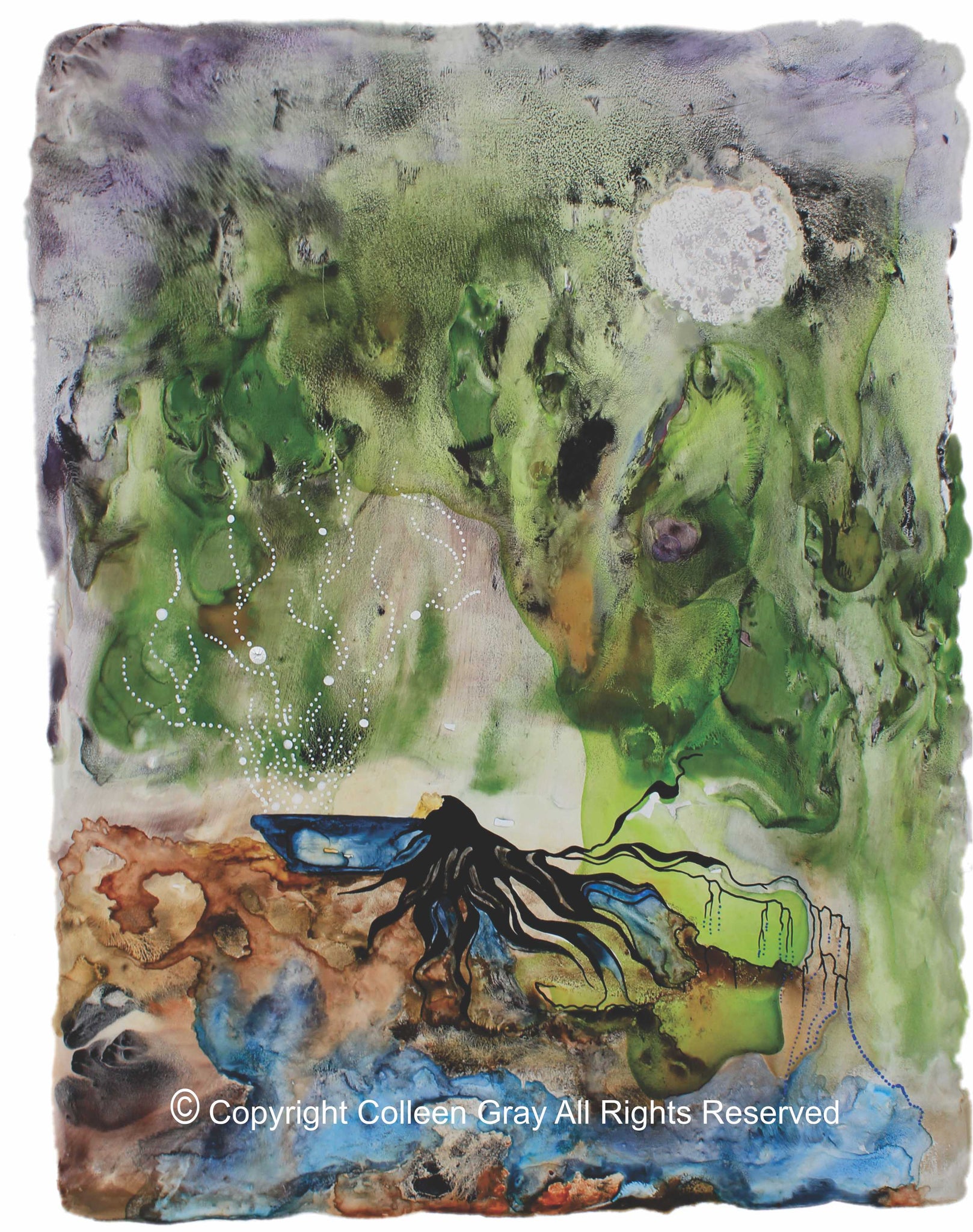 Image of Title: The Cedar Bath Art Card by Metis Artist Colleen Gray Indigenous Canadian Art Work. Vertical. For sale at https://artforaidshop.ca