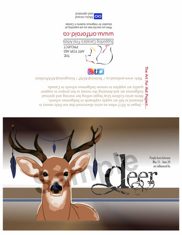 Image of Influenced Birthday Card May 21 – June 20 Deer by Metis Artist Colleen Gray Indigenous Canadian Art Work. For sale at https://artforaidshop.ca
