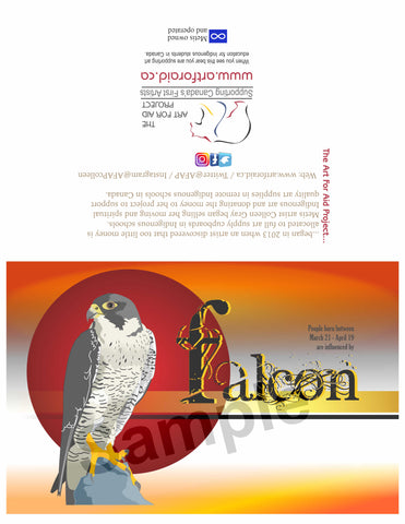 Image of Influenced Birthday Card March 21 – April 19 Falcon by Metis Artist Colleen Gray Indigenous Canadian Art Work. For sale at https://artforaidshop.ca